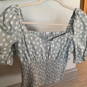 Short sleeve smocked waist top- mint green